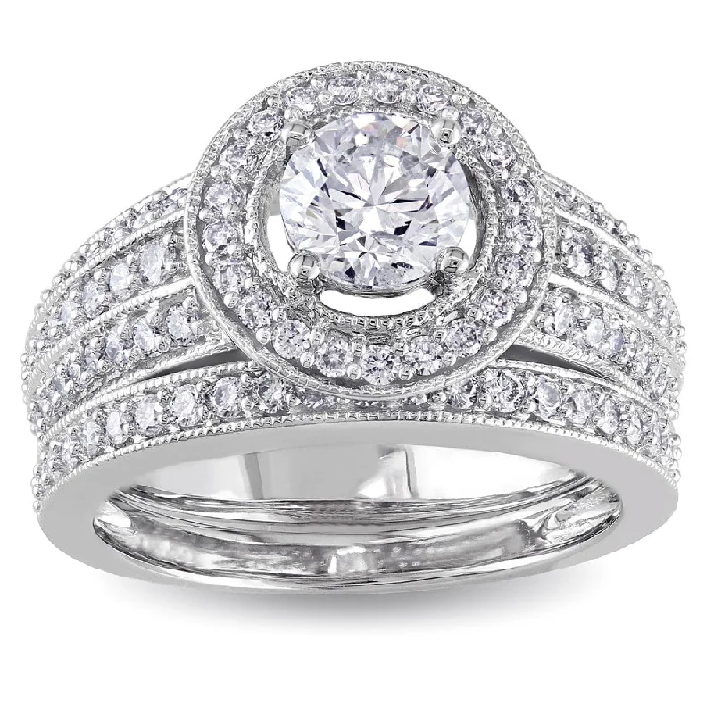 Women’s stackable silver rings-Miadora Signature Collection 14k White Gold 1 1/2ct TDW IGL-certified Diamond Bridal Ring Set