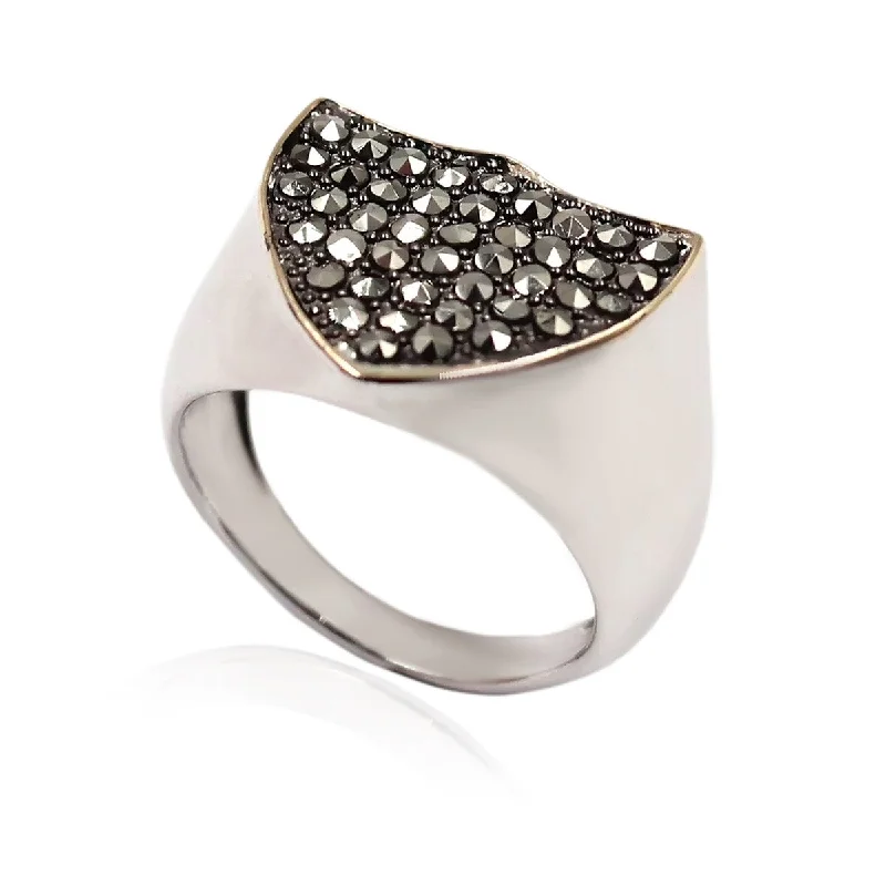 Women’s chunky ring-14k Gold and Sterling Silver Marcasite Ring