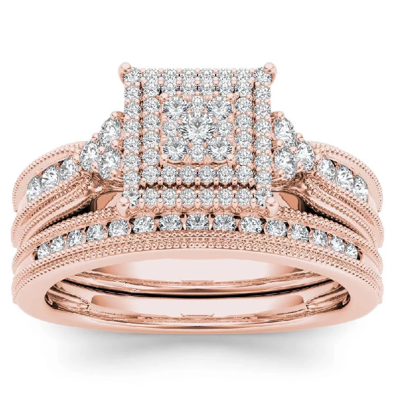 Women’s designer ring-De Couer 14K Rose Gold 1/2ct TDW Diamond Cluster Halo Ring