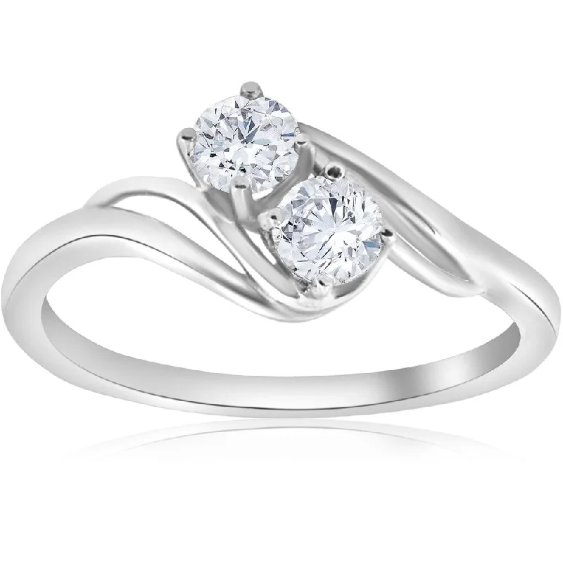 Women’s boho style ring-Pompeii3 14k White Gold 5/8 ct TDW Two Stone Diamond engagment Ring