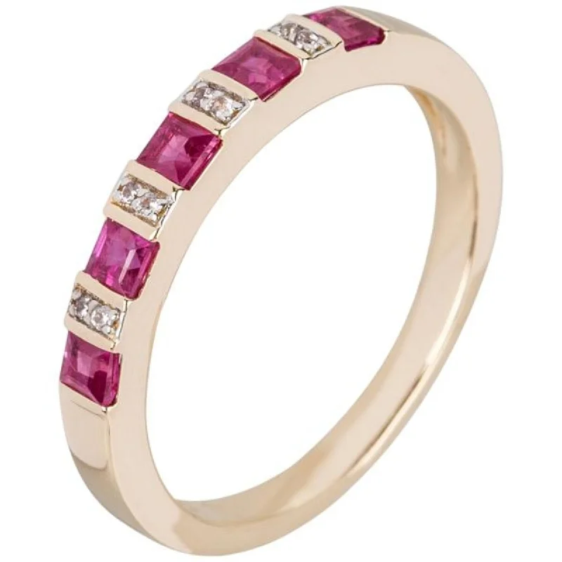 Women’s floral design ring-14K Gold Thai Ruby and White Natural Zircon Band Ring