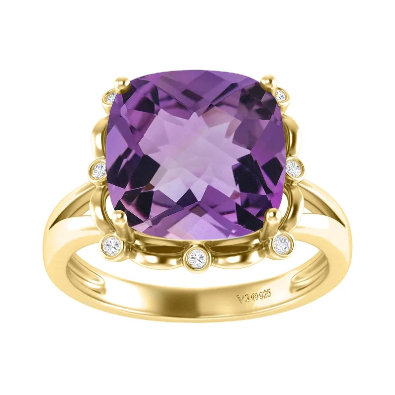 Women’s sparkling diamond ring-Gold Over Sterling Silver With Amethyst and White Topaz Solitaire Ring