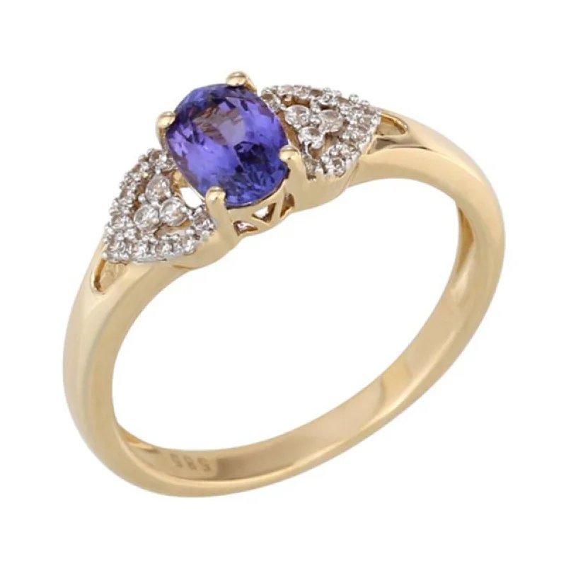 Women’s wedding ring-14K Gold Tanzanite and White Natural Zircon Ring