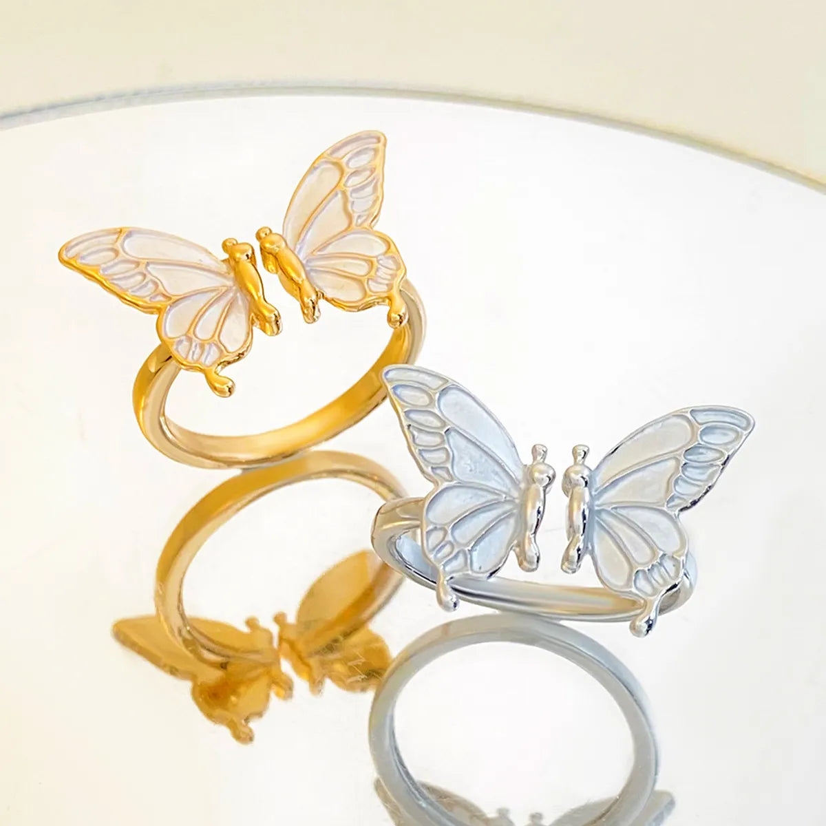 Women’s boho style ring-Elegant Sweet Butterfly Copper Enamel 14k Gold Plated Silver Plated Open Rings