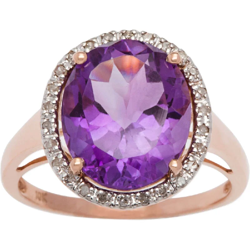 Women’s platinum ring-Viducci 10k Gold Oval Amethyst and 1/6ct TDW Diamond Halo Ring (G-H, I1-I2)