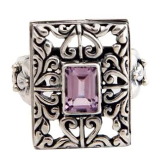 Women’s pearl ring-Handmade Sterling Silver 'Mythic Garden' Amethyst Ring (Indonesia)