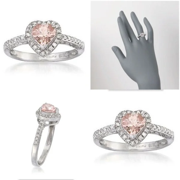 Women’s statement cocktail ring-Silver 1.11ctw Morganite & Diamond Ring - Pink