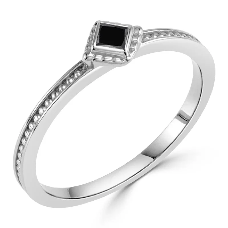 Women’s adjustable band ring-Auriya 10k Gold Ultra-Thin Stackable Accent Black Diamond Ring .06ctw