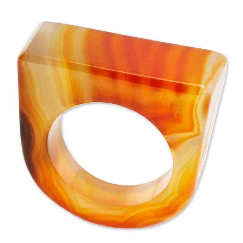 Women’s pinky ring-Handmade Agate 'Caramel Chic' Ring (Brazil)