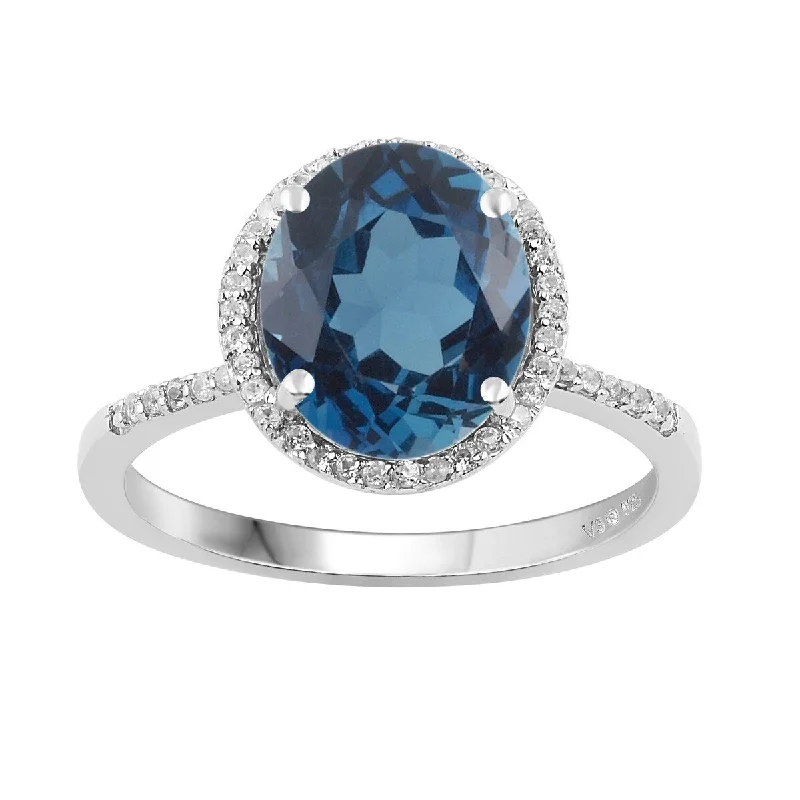 Women’s twist ring-Sterling Silver with Natural London Blue Topaz and White Topaz Ring