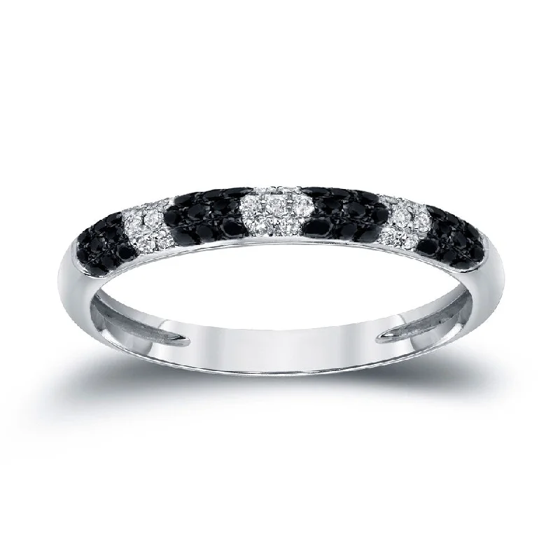 Women’s custom ring-Auriya Multi-Row Pave Black and White Diamond Ring 1/4ct TDW 14k White Gold