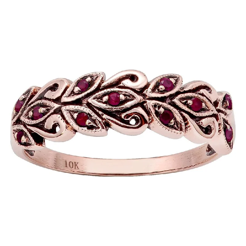 Women’s diamond halo ring-Viducci 10k Rose Gold Genuine Ruby Scroll Anniversary Ring