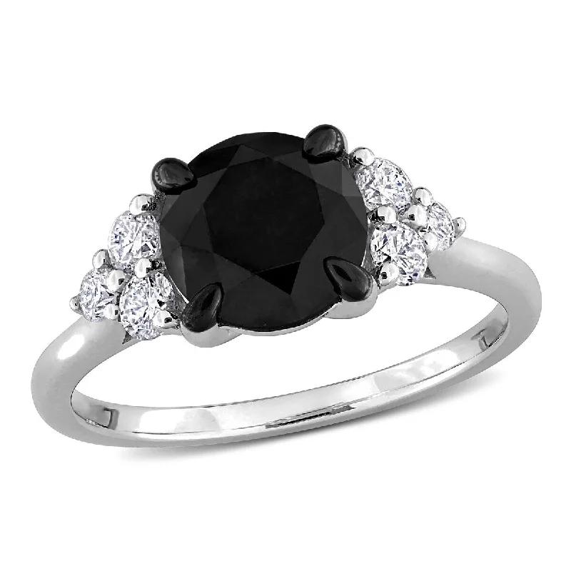 Women’s sapphire ring-Miadora 2 1/3ct TW Black White Diamond Cluster Ring in 14k White Gold