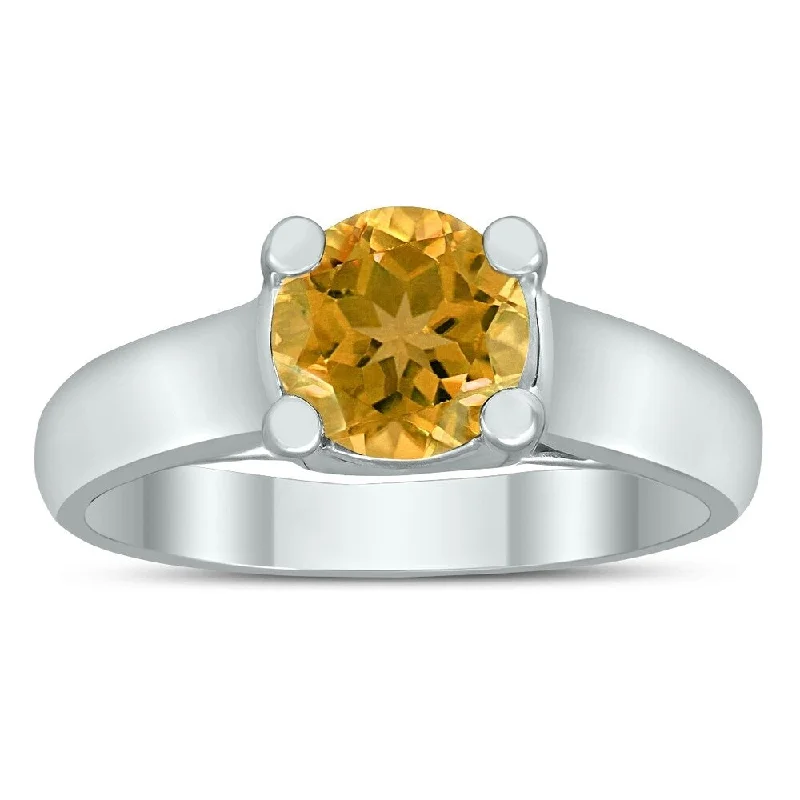 Women’s engraved ring-Round 7MM Citrine Cathedral Solitaire Ring in 10K White Gold