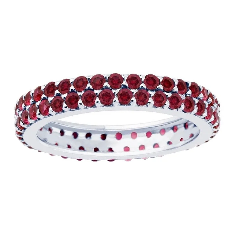 Women’s diamond eternity ring-Sterling Silver with Natural Garnet Two Row Eternity Band Ring