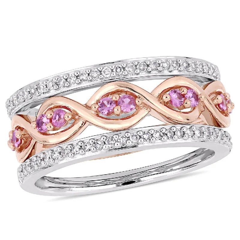 Women’s luxury ring-Miadora 1/4ct TDW Diamond Pink Sapphire 3-Piece Infinity Ring Set in 14k Two-Tone Gold