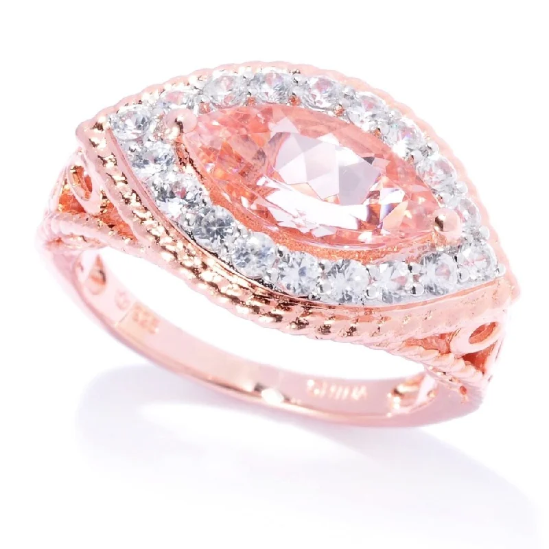 Women’s pear-shaped diamond ring-18K Rose Gold over Silver 2.41ct Morganite Ring 0.81"L - Pink