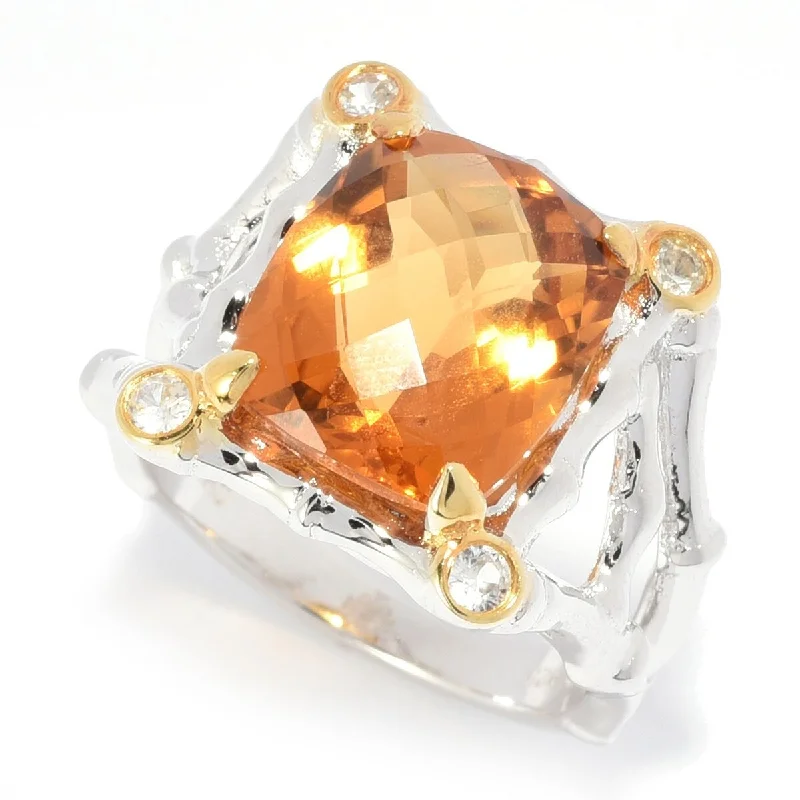 Women’s personalized ring-925 Sterling Silver Honey Citrine and White Natural Zircon Ring