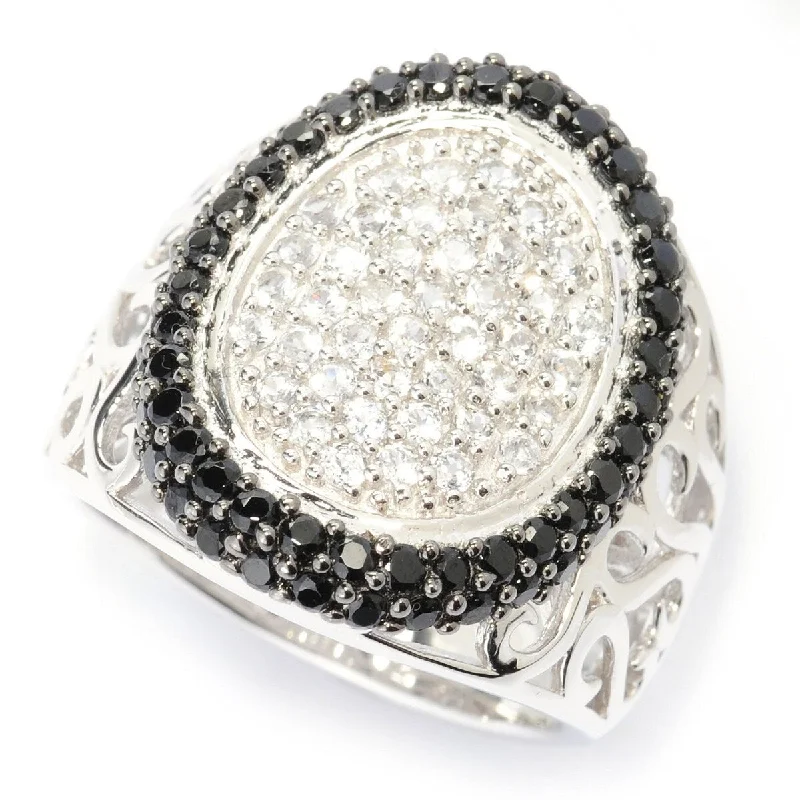 Women’s diamond halo ring-Sterling Silver White Topaz & Natural Black Spinel Wide Oval Top Ring