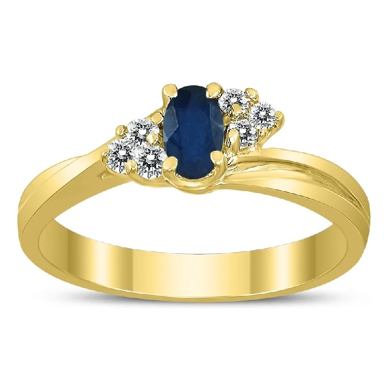 Women’s art deco ring-5X3MM Sapphire and Diamond Twist Ring in 10K Yellow Gold