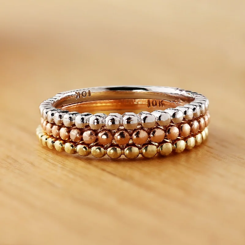 Women’s antique style ring-Auriya 10K Gold Petite Beaded Style Stackable Anniversary Ring