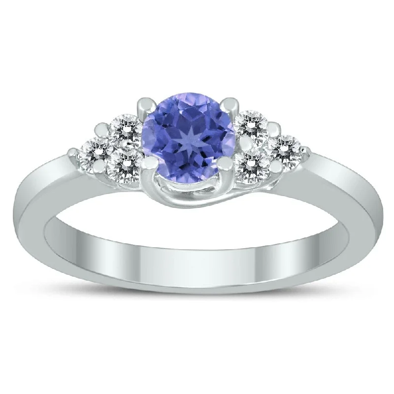 Women’s open ring-5MM Tanzanite and Diamond Cynthia Ring in 10K White Gold