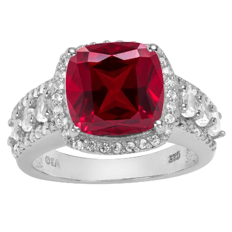 Women’s floral design ring-Sterling Silver with Ruby and Natural White Topaz Classic Ring