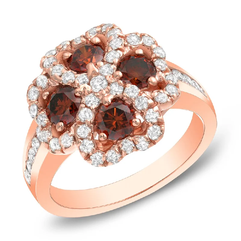 Women’s vintage silver ring-Auriya 14k Rose Gold 1 7/8ct TDW Brown and White 4-Leaf Clover Diamond Ring