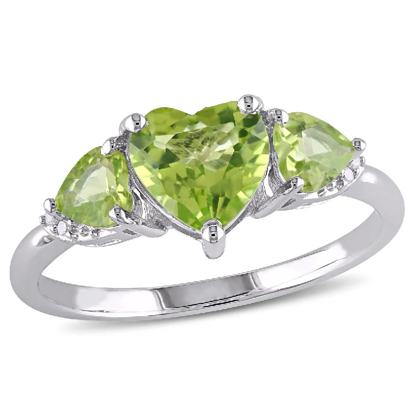 Women’s solitaire gold ring-Miadora 1 7/8 CT TGW Peridot Diamond Accent Triple Heart Ring in Sterling Silver