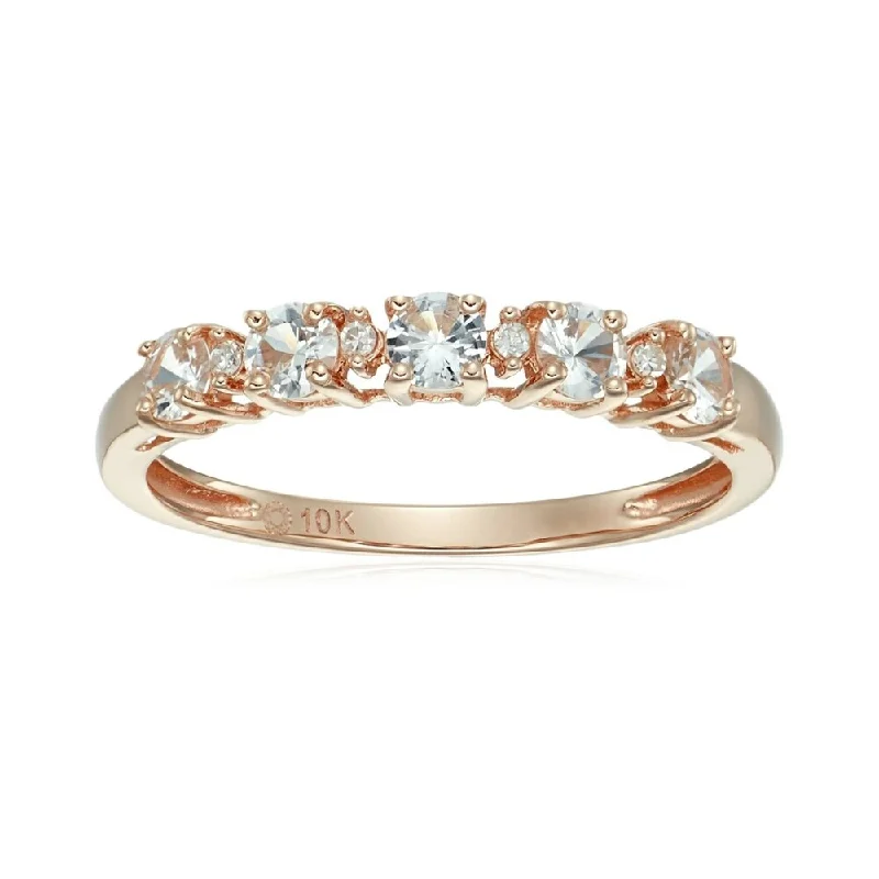 Women’s solitaire ring-10k Rose Gold White Sapphire & Diamond Ring