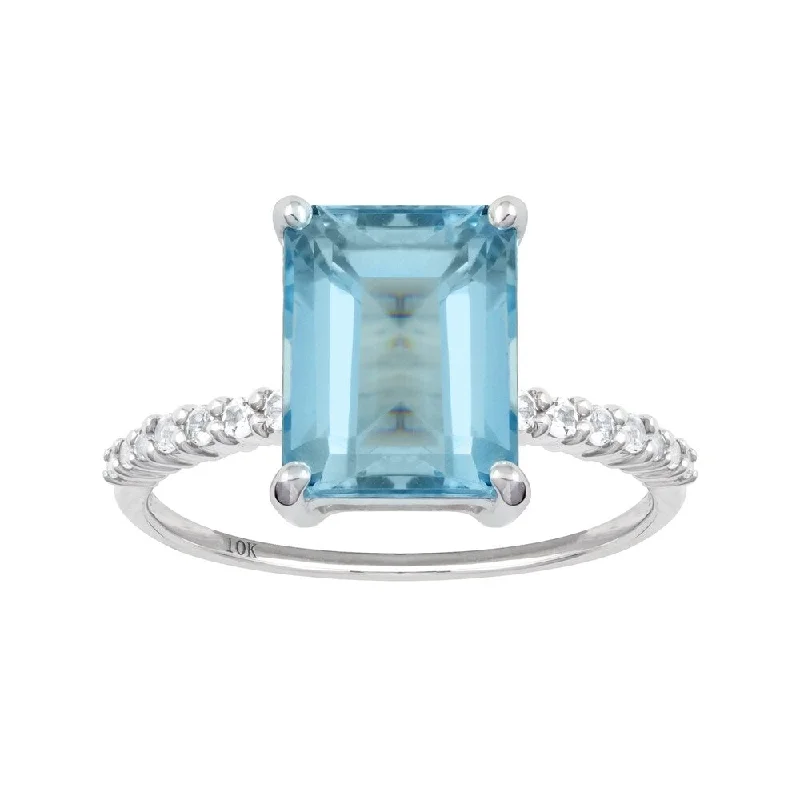 Women’s fine jewelry ring-Viducci 10k White Gold Emerald-Cut Blue Topaz and White Topaz Ring