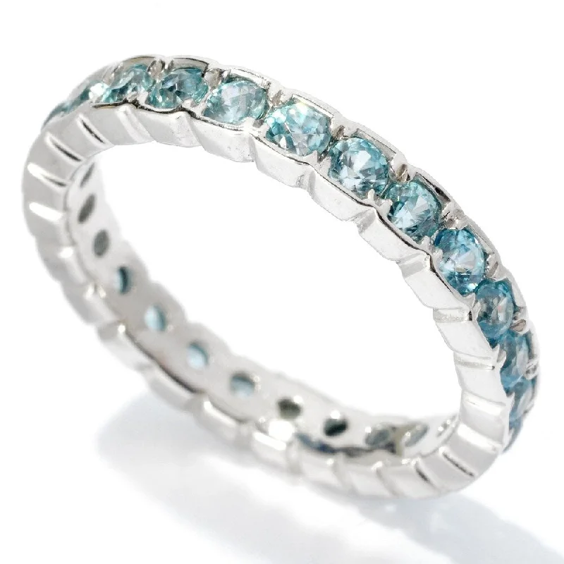 Women’s gold ring-Sterling Silver 2.17Ctw Blue Zircon Eternity Band Ring