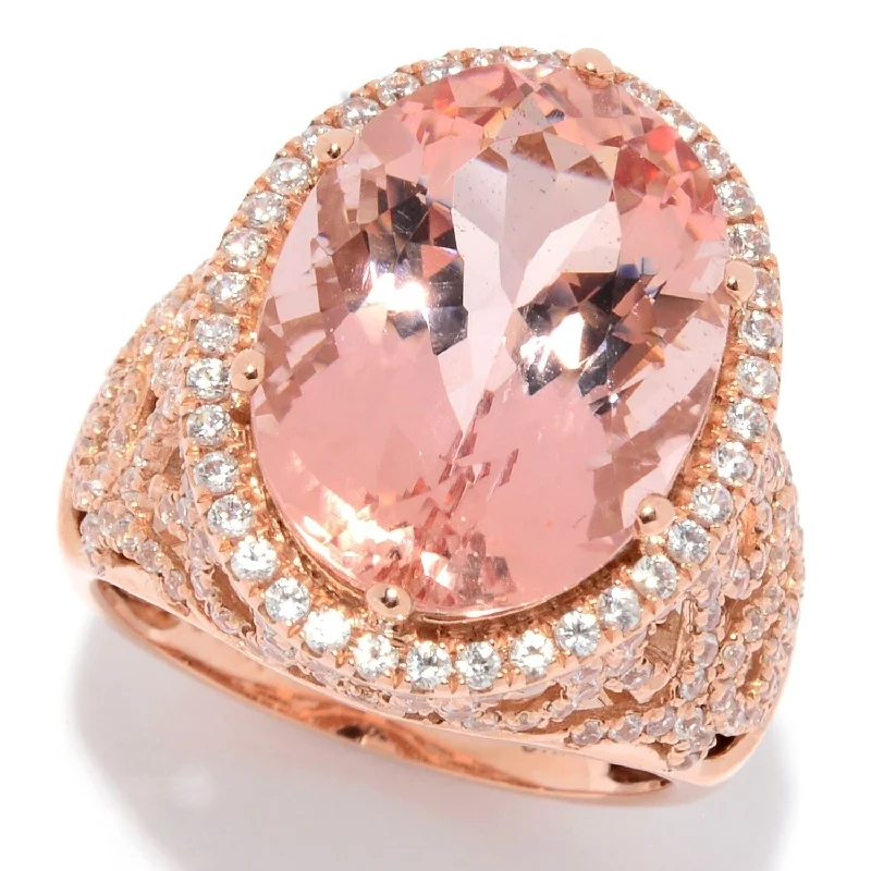 Women’s mixed-metal ring-14K Rose Gold 13.31ctw Oval Morganite & White Zircon Ring